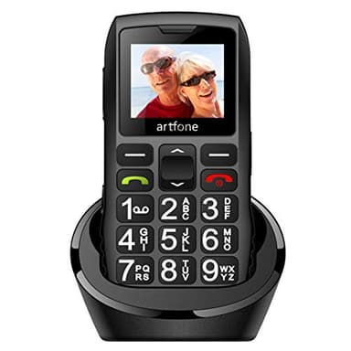 artfone C1+ Téléphone Portable Senior Débloqué avec Grandes Touches | Bouton SOS | Radio FM | Haut-Parleur de Boîte | Batterie 1400mAh | Lampe Torche et Station de Charge, Noir