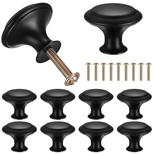 10 Pièces Boutons de Tiroir, Boutons de Meuble Ronds en Noir, Boutons de Portes pour Placards, Poignée de Meuble Cuisine, Boutons Armoire Ronds, Bouton de Meuble pour Cuisine Placard, 27x21mm
