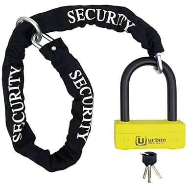 URBAN UR85120Y+10.120L Antivol U Moto Homologué SRA + Chaîne en Acier Trempé 120cm Longueur Supplémentaire avec Système de Boucle, Fourche en Acier Trempé ø18mm, Cadenas en U pour Moto, Scooter, Velo