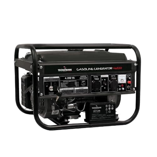 Tecnoware Power Systems - Générateur électrique portable 4200VA, Faible consommation essence, Démarrage manuel/électrique, Bas niveau sonore, AVR, Idéal jardinage et bricolage, Noir, 4200VA