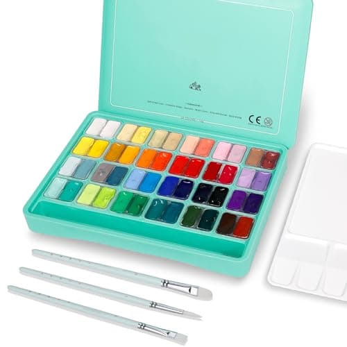 HIMI Ensemble peinture gouache, 48 couleurs x 12 ml avec pinceaux et palette. Design unique en gelée, non toxique. Pour toile papier aquarelle, parfait débutants, étudiants, artistes.