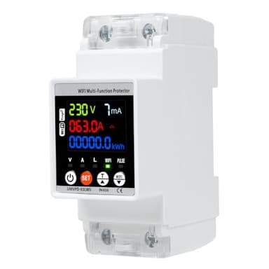 Jadeshay Protection Contre Les Surtensions, 230V Stabilisateur de Tension 63A Compteur Electrique Intelligent Disjoncteur WiFi Tuya sur Rail DIN écran Couleur