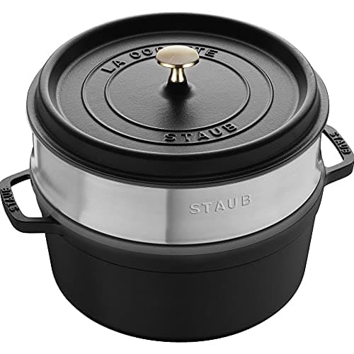 STAUB Cocotte ronde en fonte noire avec cuiseur vapeur 24 cm