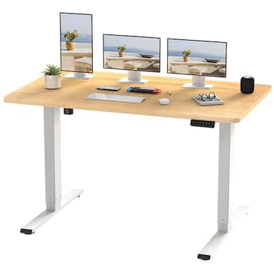 FLEXISPOT Bureau Assis Debout 140x80x(73-123) cm Bureau Réglable en Hauteur Électrique, Panneau de Contrôle à Fonctions Mémoires, Bureau à Télétravail(Cadre Blanc+Plateau Érable)