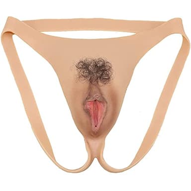ZXJEN Culotte Crossdresser, Culotte en Silicone Doux Hommes Camel Toes Cacher Gaff Thong pour Transgenre Drag Queen Shemale,Marron,with Hair