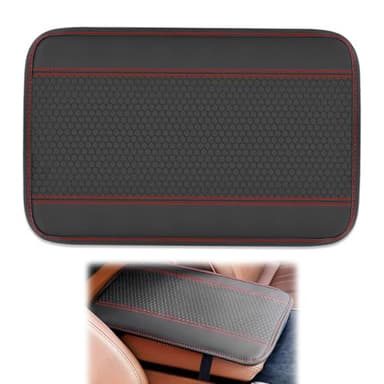RAMGLYO 1 PCS Housse Accoudoir Voiture en Cuir PU - Protection Universelle pour Accoudoir Central - Convient à la Plupart des Véhicules, SUV, Camions - Intérieur Auto (Noir Rouge)