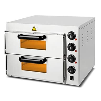 VERTES Four à Pizza électrique, Deux Etages, 3000W, Pierre réfractaire four, Chaleur de voûte et de Sole réglable indépendamment jusqu'à 350°C, Fonction minuterie, four double cavité, Acier INOX