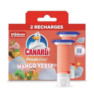 Canard WC Fresh Disc Recharges Edition Limitée Mango Verse - Nettoie à 360° - Nouvel Emballage 100% Carton - 2 Recharges