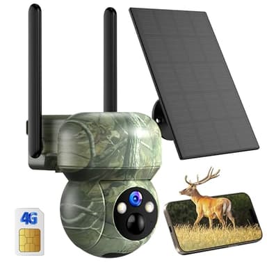 PEEIPM 4G LTE Camera Exterieur Solaire Chasse: 2K Camera Surveillance WiFi Exterieure sans Fil - 360° PTZ Caméra sur Batterie Vision Nocturne Couleur Détection Humaine