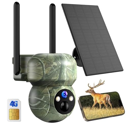 PEEIPM 4G LTE Camera Exterieur Solaire Chasse: 2K Camera Surveillance WiFi Exterieure sans Fil - 360° PTZ Caméra sur Batterie Vision Nocturne Couleur Détection Humaine