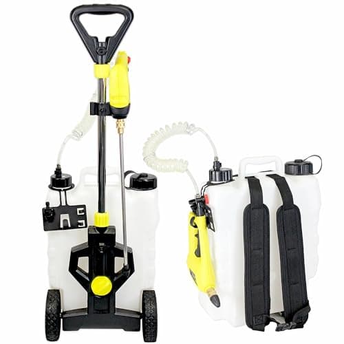 Pulverisateur Electrique Rechargeable à Batterie sur roulettes ou à Dos - Contenance Réservoir 16L - Batterie Lithium ION - Buse de 40 CM - Tuyau Extensible pour Toiture