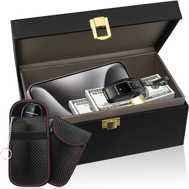 Diyife Grand Boîte Anti RFID Clé Voiture Ensemble avec 2 Etui RFID, Boîte de Blindage de Signal de Clé de Voiture Keyless Go, Protecteur de Porte-clés Antivol/Prévenir Piratage à Distance