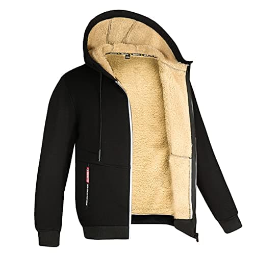 Sweats Homme Polaire Sweat à Capuche Veste avec Zippée Hiver Chaud Épaisse Sherpa Manches Longues Manteaux Poche Zippée Blouson Thermique Casual Travail Sport Sweat