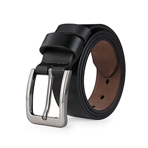VRLEGEND Ceinture pour Homme en Cuir Véritable, 110cm-175 cm Pour Taille Régulière ou Grandes et Grandes avec Boîte Cadeau (Noir, 160cm)
