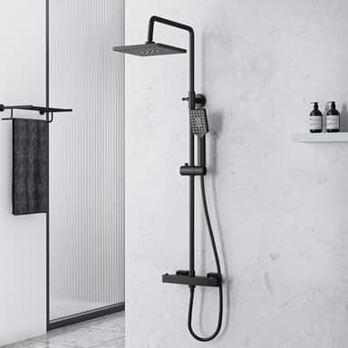 MORADO Colonne de douche thermostatique noir,Colonne de douche avec mitigeur thermostatique baignoire,Ensemble de douche,Systeme de Douche Pluie pour Salle de Bain,noir mat