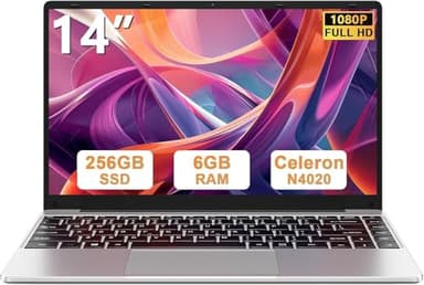 2025 Newest Ordinateur Portable 14 Pouces PC Portable Win11 256 Go Soutien Extension SSD 1TB(TF-512Go) Celeron N4020 Laptop avec 5G WiFi Mini HDMI BT4.2 inclut Souris sans Fil&AZERTY Membrane-Argent