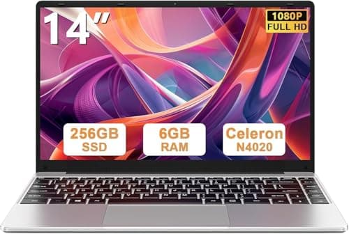 bvate Ordinateur Portable 14" Win11 256Go Soutien Extension SSD 1To Celeron N4020 PC Portable 2.4G+5G WiFi Mini HDMI & AZERTY Membrane du Clavier-Argent