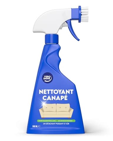 Vero Shine Nettoyant canapé tissu (500 ml), détachant canape tissu, detachant puissant avec brosse pour sièges, tapis, rideaux, vêtements, coussins, chaises de bureau et autres