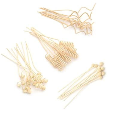 Lot de 20 bâtons diffuseurs en bois de rotin, 4 formes de rechange pour diffuseur d'huile de parfum de chambre, bureau, demi-courbes, perles en spirale, ondulées, perles