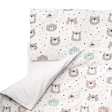 FlyIdeas Housse de Couette Enfant + Taie Lit Bebe, 120x150 cm - Parure 100% Coton Certifiè - Alese Lit et Berceau, Made in EU