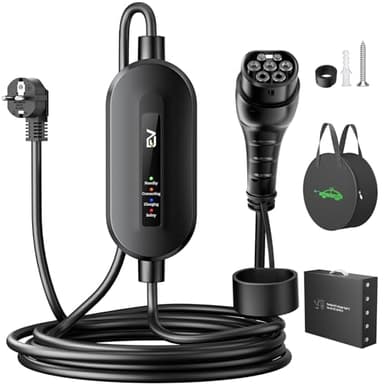 Evjuicion Chargeur Voiture Electrique 3,68kW, EV Chargeur Type 2 16A, Câble Recharge Voiture Electrique Rapide, vec Voyant LED, IEC 62196-2, IP67, Compatible avec Model 3, ID.3, i3