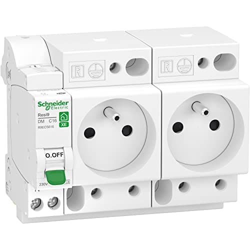 Schneider Electric - Resi9 XE - combiné disj+2 prises courant - 1P+N - 16A - courbe C - embrochable - R9ECS616