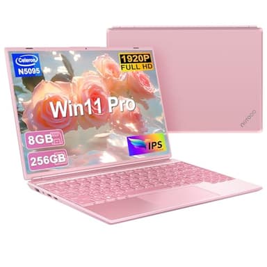 Ordinateur Portable 14'' Celeron N5095 (jusqu'à 2,9 GHz) 8Go RAM 256Go SSD Soutien Extension 1TB(TF 512Go)1920x1200 Quad Core PC Portable Win11 Laptop 5G WIFI Mini HDMI AZERTY Clavier Couverture-Rose