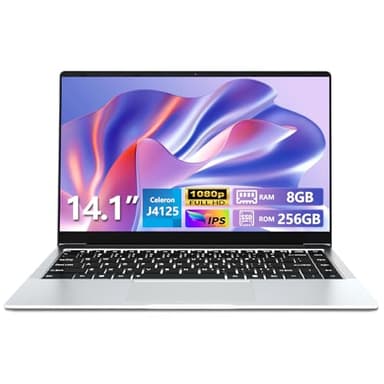 Ekonavi Ordinateur Portable 14,1 Pouces, Laptop Celeron J4125, 8 Go de RAM DDR4, 256 Go de SSD, écran IPS 1920 x 1080, avec Mini HDMI, USB-3.0, WiFi Bluetooth 5.0, Argent, Ordinateur PC Fin et léger