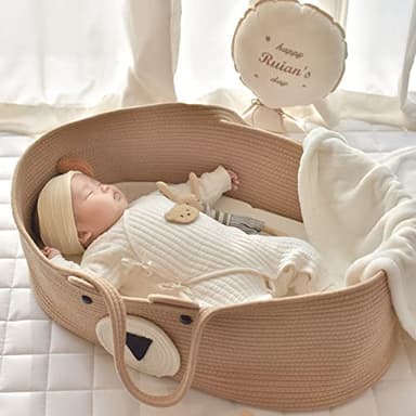 Yuehuamech Couffin portable pour bébé - En corde de coton - Pour l'extérieur et les voyages en voiture, 2826582/120260AM95US698, Ours Kaki.