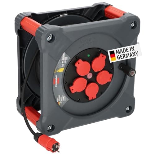 Brennenstuhl Enrouleur de câble professionnel pour chantier KA 5100 5 IP44 (câble H07RN-F 3G1,5 de 50 m en noir, 5 prises de sécurité, utilisation sur le chantier et utilisation extérieure permanente,
