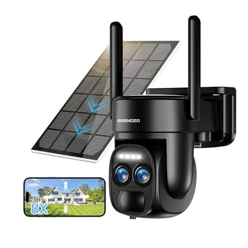 BEENOZO [8X Zoom Hybride] 4K Camera Surveillance WiFi Exterieure/Interieure sans Fil avec Double Objectif 360° PTZ,avec Panneau Solaire,Détection Humaine AI,Nocturne Couleur,Audio Bidirectionnel