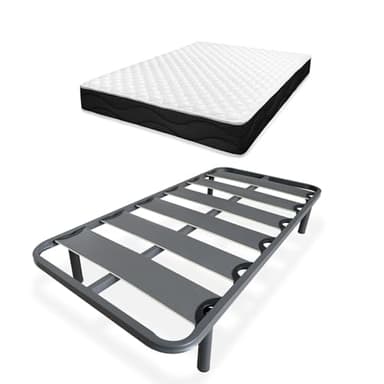 Homey Sleep Pro Lit Complet avec Matelas réversible + sommier à Lattes renforcées avec 4 Pieds cylindriques métalliques filetés, 90 x 190 cm