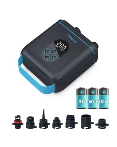 TOPUMP Pompe Élec Sup TPS260 Rechargeable, 20PSI Paddle Board Auto-Arrêt, Gonflage/Dégonflage 2 Étapes, Connecteur 12V DC & Type-C pour Kayak, Aile, Cerf-Volant, Tente, Bateau, Matelas