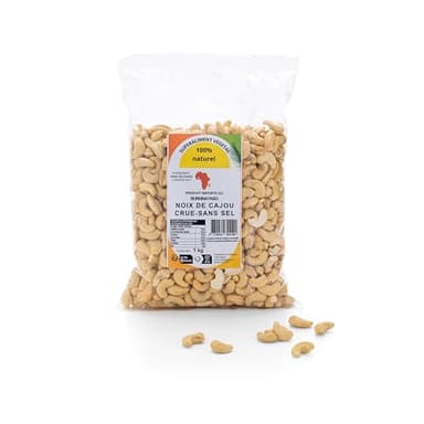 Noix de Cajou Sans Sel 100% Naturelles - Croquantes, Saines & Riches en Nutriments, Idéales Collation & Cuisine, Sachet 1kg