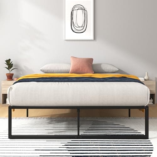 Zinus Lorelai Lit 140x190 cm - Cadre de lit Hauteur 36 cm avec rangement sous le lit - Cadre de lit plateforme en métal - Noir