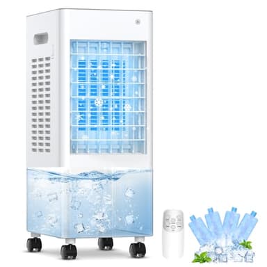 Climatiseur Mobile Silencieux, 8L Climatiseur Portable sans Evacuation Rafraîchisseur d'Air avec 3 Entrées d'Air, 85W, 7.5H Minuterie, 3 Vitesses, Télécommande, pour Maison Bureau Chambre