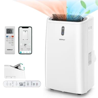 COSTWAY Climatiseur Mobile Silencieux 14000BTU, 5 EN 1, Refroidissement,Chauffage,Ventilateur,Déshumidificateur,Mode Nuit,Climatisation Rapide,Clim Mobile,Energie Classe A