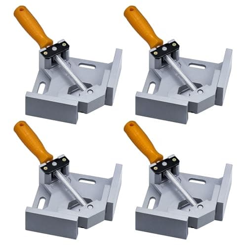 Lot de 4 Pince à Angle Droit 90 Degrés, Serre Joint Menuisier, Pince de Serres-Joints Mâchoire Pivotante Réglable, Outils à Mainpinces d'Angle pour Bois, Métal, Verre