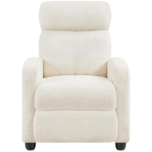 Yaheetech Fauteuil de Relaxation Petit Canapé Inclinable en Tissu Bouclette Doux en 3 Positions 1 Place avec Repose Pied/Chambre à Coucher/Home Cinéma/Salon Ivoire