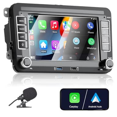 Autoradio Apple Carplay pour VW Golf 5 6 Polo T5 Tiguan Skoda Passat Jetta Caddy B6 B7 Touran Android Auto, écran Tactile 7 Pouces Radio VW avec Bluetooth/FM/AM/USB/RDS