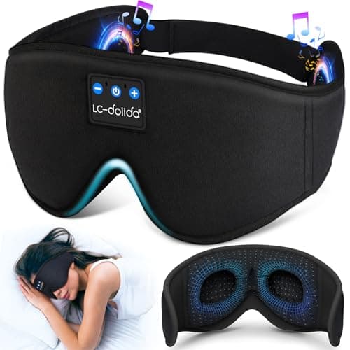 LC-dolida Masque de Sommeil avec écouteurs Bluetooth V5.4, Masque de Nuit Sans Fil peut Jouer 15 Heures Casque de Sommeil Bluetooth pour les Voyages,la Sieste, le Travail Posté