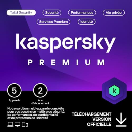 Kaspersky Premium Total Security 2025 | 5 appareils | 2 ans | Anti-Phishing et Pare-feu | VPN illimité | Gestionnaire de mots de passe | Contrôle Parental| PC/Mac/Mobile | Code d'activation par email