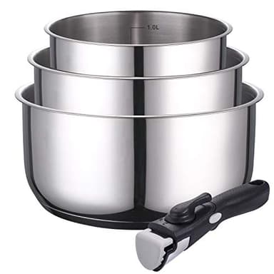 Kamberg - Batterie 3 casseroles inox 16 / 18 / 20 cm + Poignée amovible - Acier Inoxydable Pro - Tous Feux dont Induction - 0008116, Gris