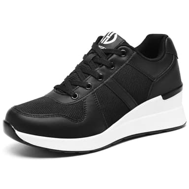 GURGER Baskets Compensées Femme Hauteur du Talon 6CM Wedge Chaussure de Sport Léger Respirable Sneakers Noir Taille 40