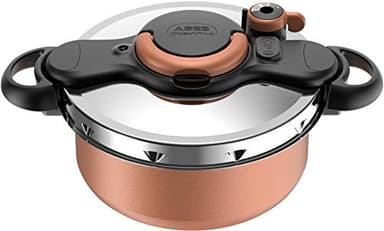 Seb ClipsoMinut' Duo 5L Cocotte-Minute Effet Cuivre Revêtement antiadhésif Tous Feux Dont Induction Autocuiseur Fabrication française P4705101 Tabac / Inox