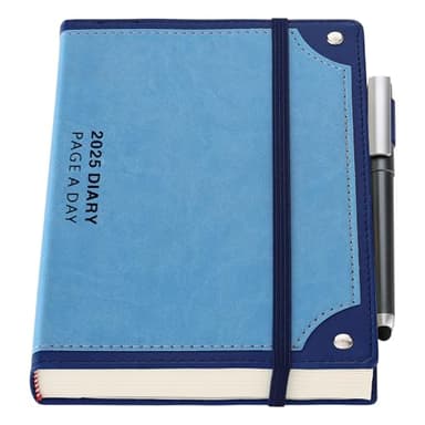 Mljtoyo Agenda journalier 2025 une page par jour de janvier 2025 à décembre 2025, agenda journalier à couverture rigide, planificateur hebdomadaire mensuel avec stylo, porte-stylo, autocollants (bleu