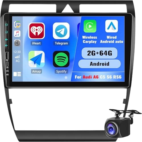 CAMECHO 2+64G Android 13 Autoradio avec sans Fil Carplay Android Auto pour Audi A6 C5 S6 RS6 1997-2004, 9 Pouces Écran Radio HD Tactile avec Bluetooth GPS WiFi FM/RDS Caméra de Recul