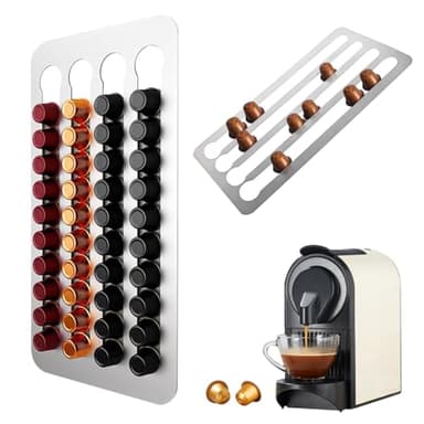 Coffee Capsules Stand pour Rangement Capsule Nespresso,40.5x22cm Inoxydable Porte Capsule,3M Bande Adhésive Coffee Pod Organizer Stand, pour Stockage de 40 Capsules de Café