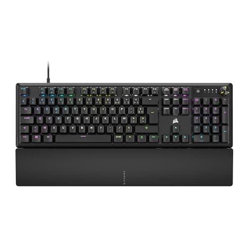 CORSAIR K70 CORE RGB Clavier de Jeu Mécanique Filaire avec Repose-Poignets – Interrupteurs Linéaires Lubrifiés MLX Red, SOCD, Amortissement du Son, Cadran de Contrôle Des Médias, AZERTY FR – Noir