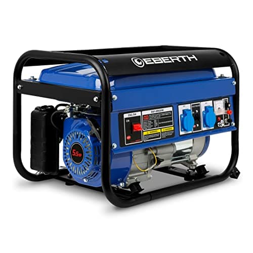EBERTH 2200 Watt Groupe electrogene Generateur electrique portable, Moteur à Essence 5,5 CV, 4 Temps, 2x 230V, 1x 12V, Démarrage par Câble, Régulateur Tension Automatique AVR, Sécurité Niveau d'huile